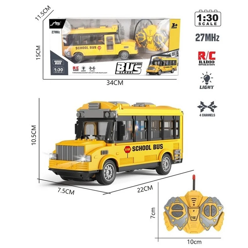 

1:30 RC School Bus with LED Light 2.4G Electric Remote Control Car Tour Bus Model RC Car Vehicle Child Toys for Boys Xmas Gift