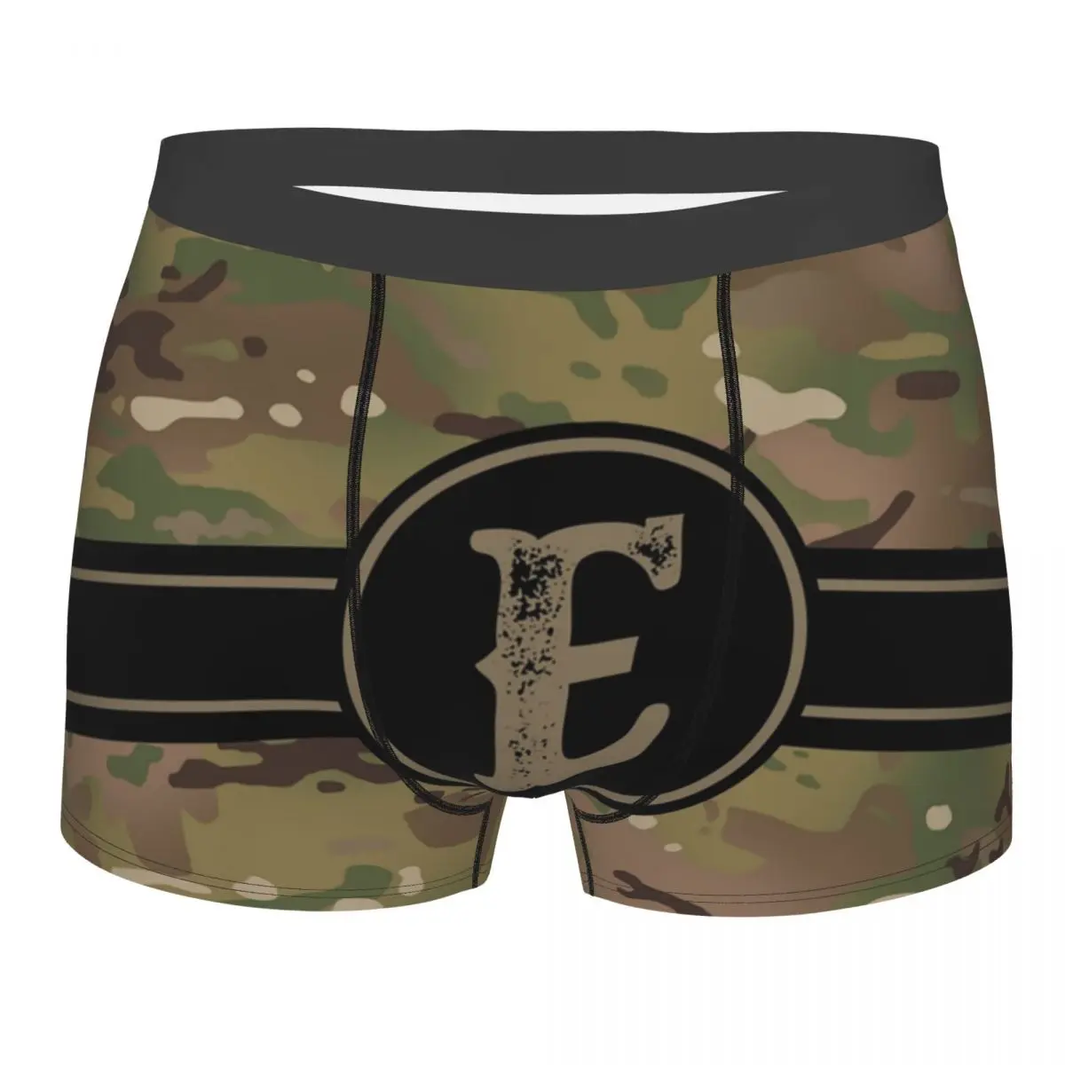 

Custom Army Camouflage Monogram Underwear Men Breathbale Letter E Military Style Boxer Briefs