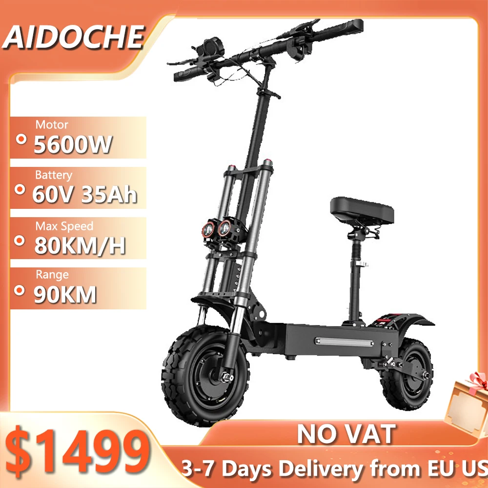 

5600W Adult Electric Scooter 60V 35Ah 90KM Long Range 80KM/H 11Inch Off Road Tire Folding Electric Kick Scooter with Seat