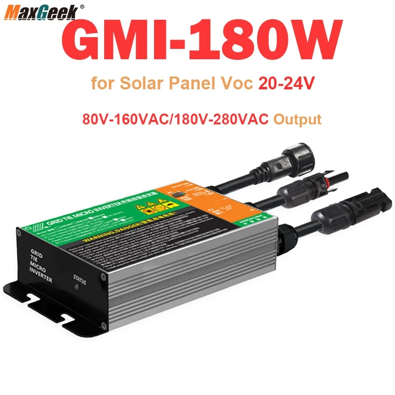 

Maxgeek 120W 150W 180W MPPT Solar Micro Inverter PV Grid Tie Inverter Input DC 10.8V-30V Output 120V/230V