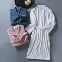 women towel bathrobe 100cotton long thick absorbent terry bath robe kimono men lightweight waffle solid dressing gown sleepwear