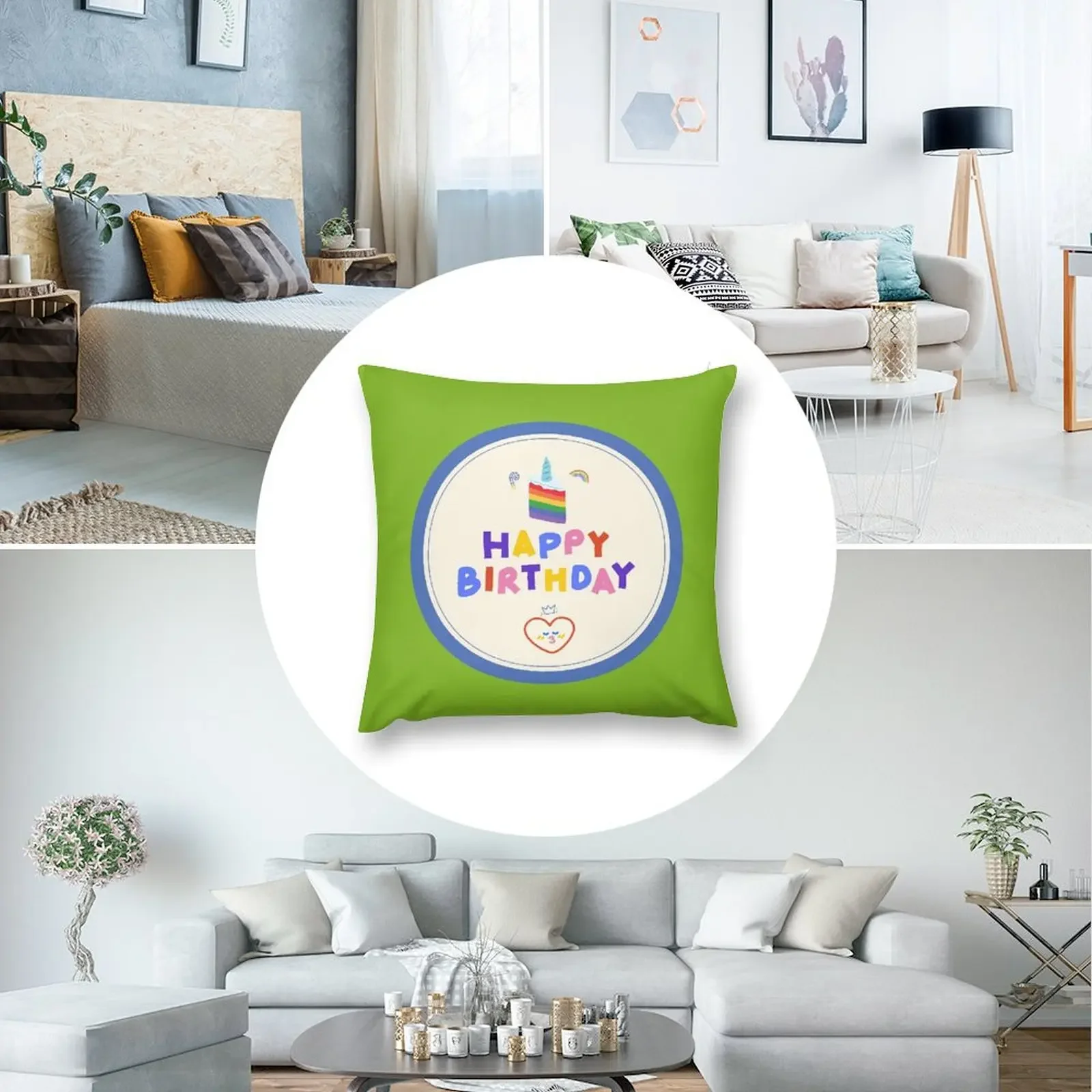 Сине-кремовая красочная декоративная подушка с днем рождения рождественские