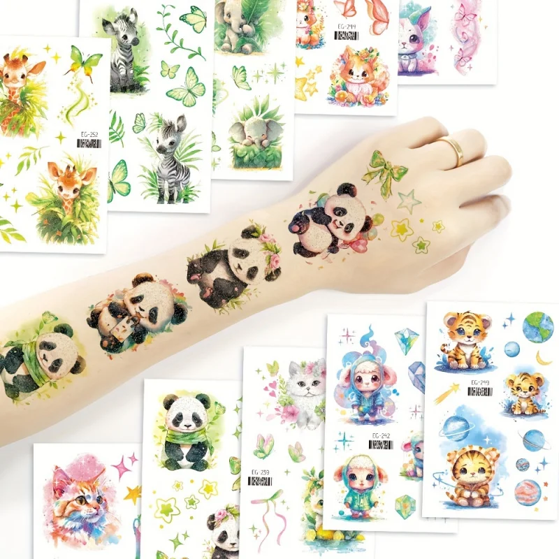 12 упаковок с временными татуировками блестящими животными водонепроницаемые
