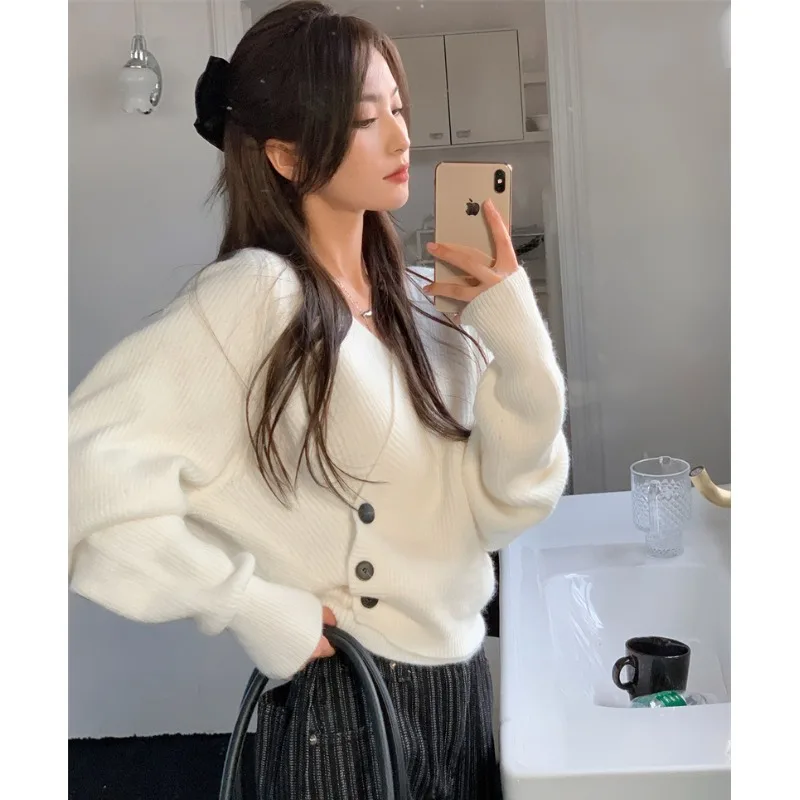 Vintaeg простой свободный женский свитер с V-образным вырезом повседневные