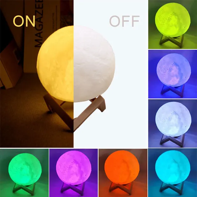 

12cm LED Moon Lamp Dormitory Bedroom Night Light Ambient Light 3D Night Lamp with Stand Home Decor Children Gift Cute Light Lamp