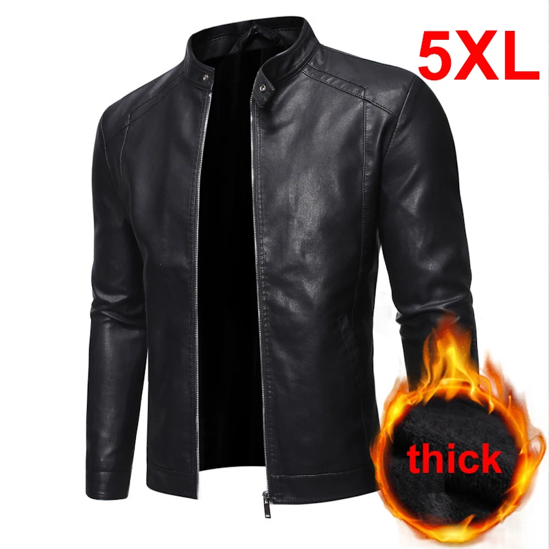 

Mens PU Leather Jacket Motorcycle Biker Men's Jackets 2023 Autumn Winter Warm Black Outdoor Outwear Coats 5XL Plus Szie