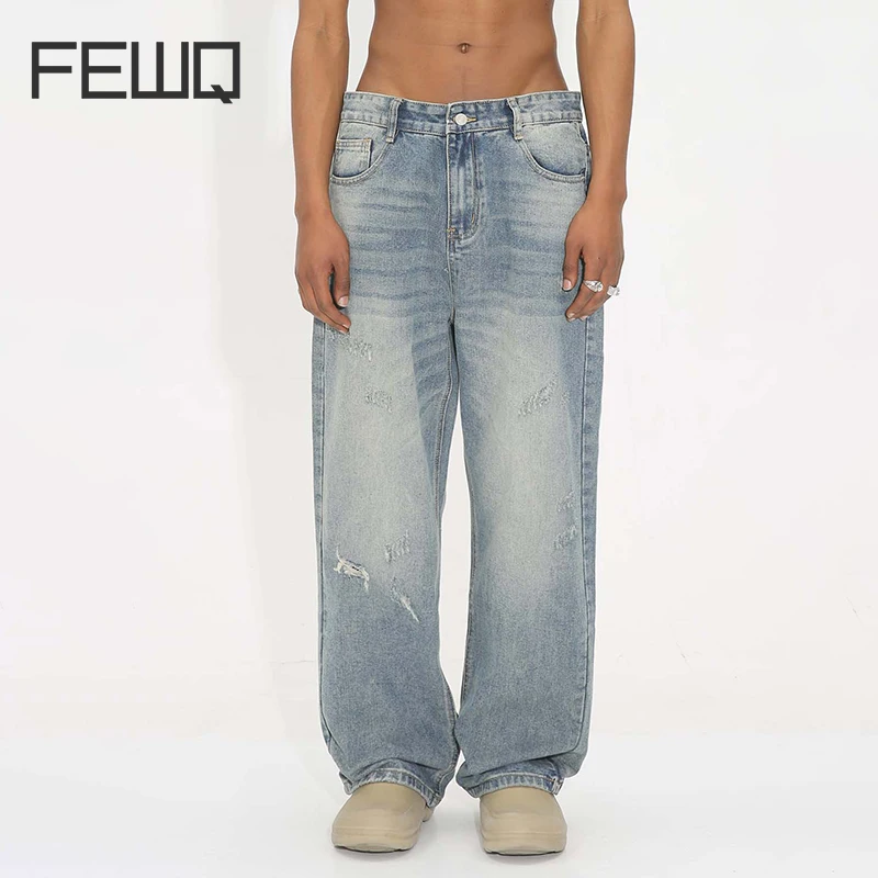 

FEWQ Jeans Four Seasons Casual Versatile Straight Tube Wide Leg Loose Trouers Men's New Niche Fashion Design High Street 24X1254