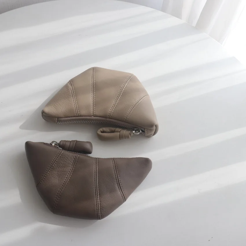

Chic Soft Leather 100% Sheepskin Croissant Coin Purse Ultra-light Mini Purses can put lipstick key business card case Korean