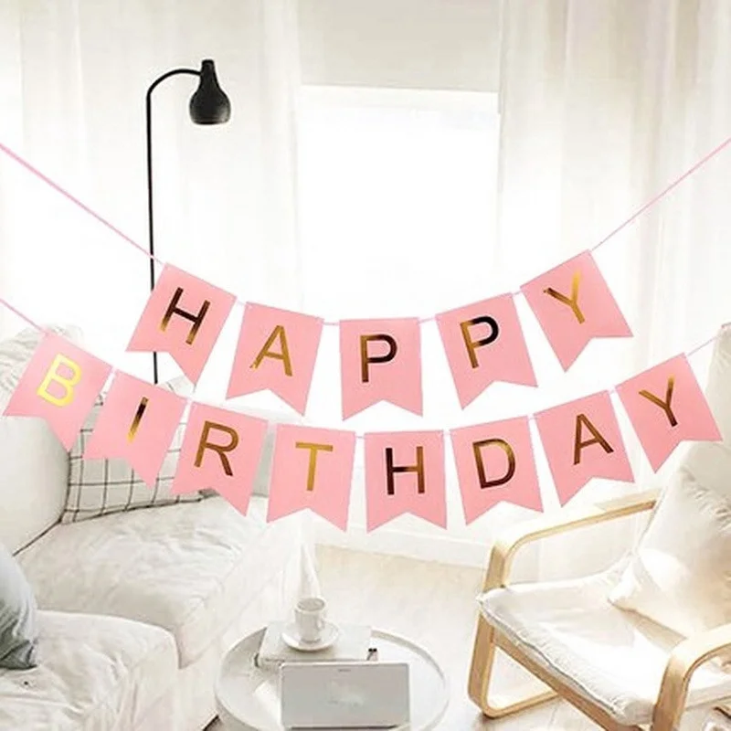 

1Set Happy Birthday Letters Bunting Banner Hanging Flags Baby Child Shower Party Decoration Cumpleaños Paper Garland Party