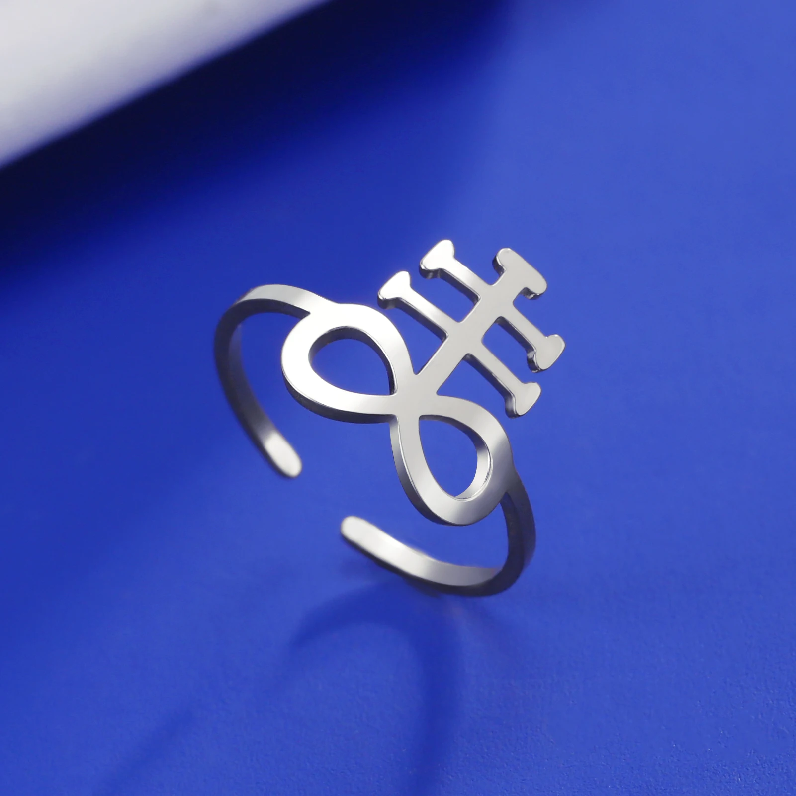 

LIKGREAT Stainless Steel Leviathan Cross Adjustable Ring Fashion Open Talisman Amulet Rings for Women Men Jewelry Gift Wholesale