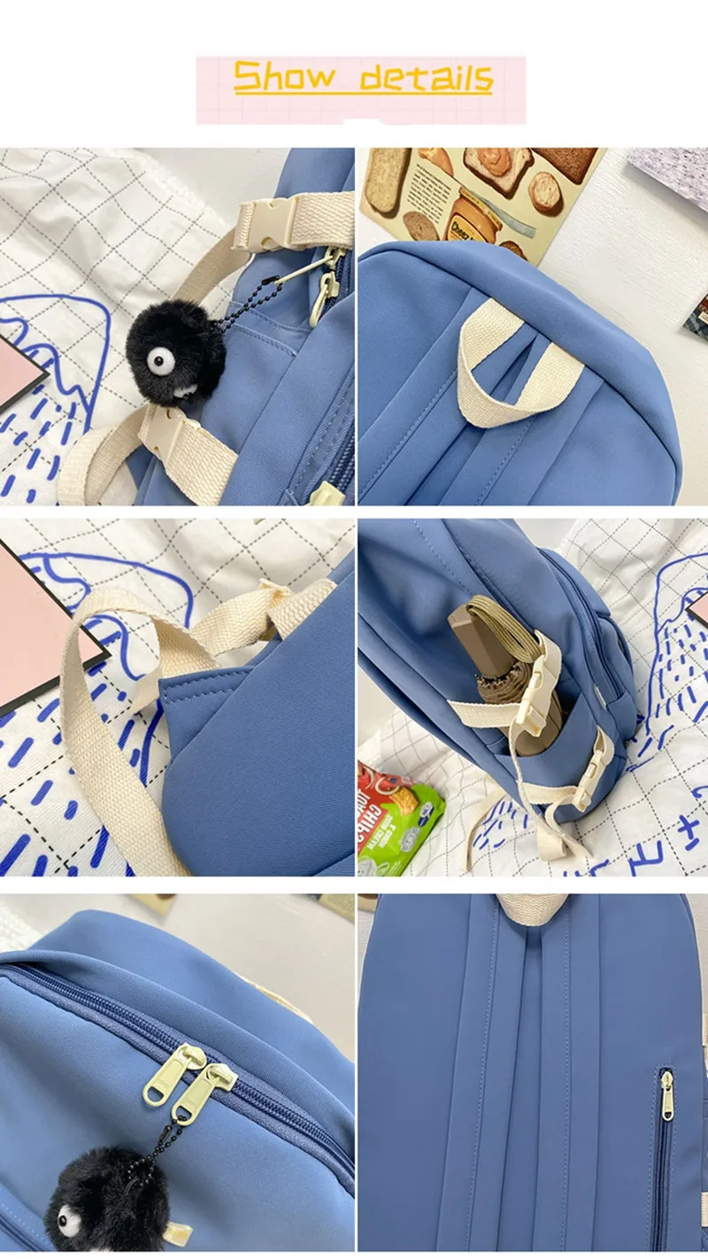 Schoolbag Korean Casual Female Junior High School Students Solid Colour Primary Colour Schoolbag Large Capacity College Students