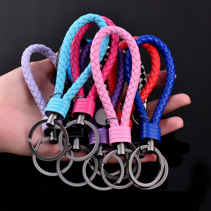 

1PC PU Leather Handmade Braided Rope Keychain DIY Bag Pendant Key Chain Holder Car Key Trinket Keyring Braided Wristlet Gift