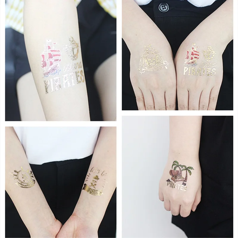 28 видов золотые металлические пиратские узоры временная татуировка мерцающие