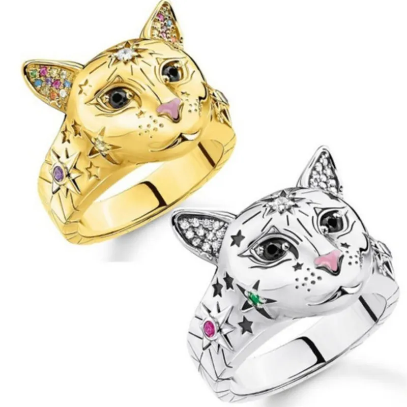 

Ofertas Lovely Silver Plated Golden Color Cat Head Doodle Animal Ring for Women Jewelry Engagement Party Size 5-11