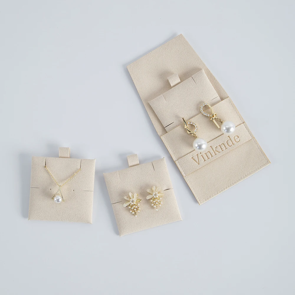 Luxury Microfiber Jewelry Pouch Bag Custom Logo Faux Suede Envelope Pouch Earrings Rings Packaging & Display With Insert Cards
