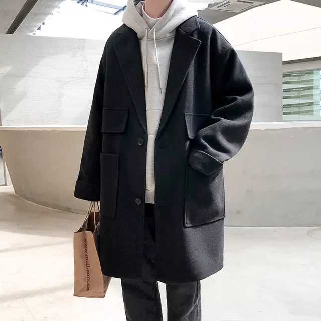 

NEW IN Black Long Trench Coat Men 2022 Over Coat Mens Thick Pockets Windbreaker Male Korean Fashion Harajuku Winter Jackets