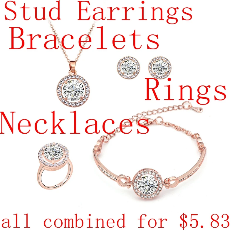 

2022 Spring Stud Earrings Set Gold Rose Gold Stud Earrings Ring Bracelet Necklace Set Bridal Jewelry Sets Jewlery Set Gift