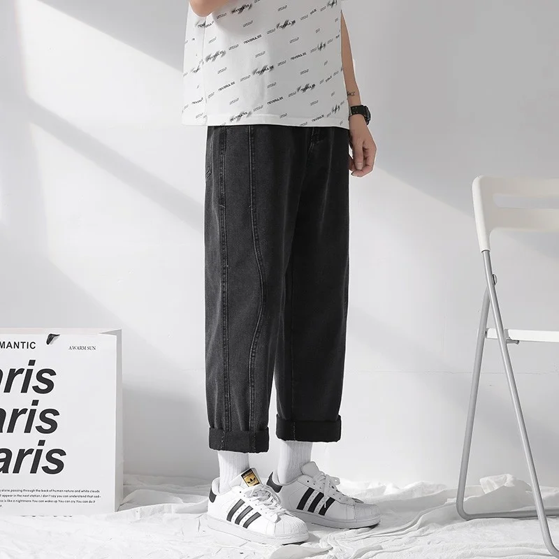 Blue/Black Grey Jeans Men Fashion Retro Casual Straight Jeans Men Streetwear Loose Hip Hop Denim Pants Mens Trousers S-2XL