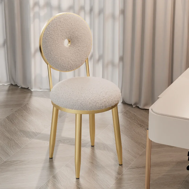 

round Stool Backrest Makeup Stool Internet Celebrity Lambswool Donut Chair Girls' Bedroom Dressing Table Nail Stool