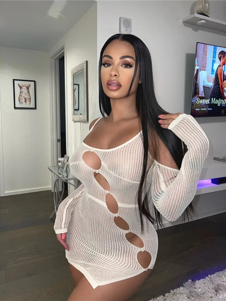 

Hirigin, летняя сексуальная одежда, облегающее платье для женщин 2022, платье с длинным рукавом и круглым вырезом, женское белое, розовое вечернее...