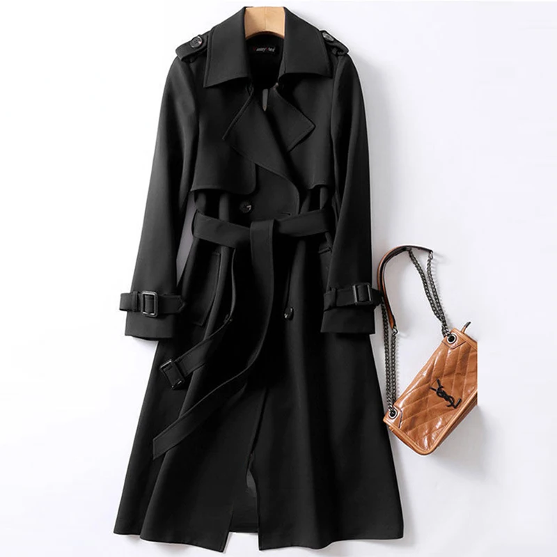 Женский однотонный Тренч средней длины двубортный элегантный в клетку с поясом