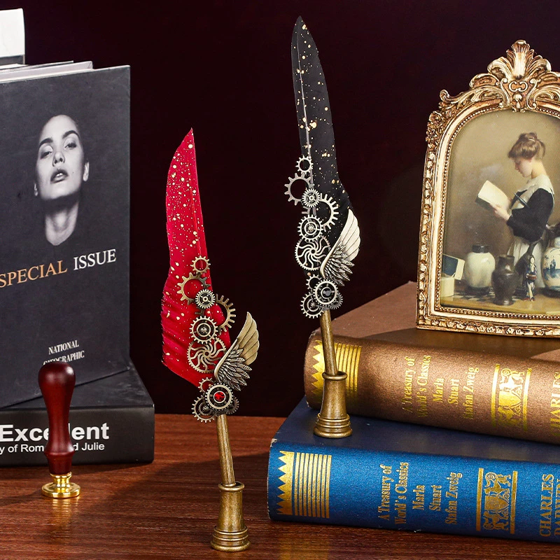 Kup Luksusowy Zestaw Długopisów Fontannowych Vintage Zraszanie Złote Piórka Atrament Do Długopisów Butelka Kaligrafia Pisanie Pióro Do Zanurzania Pudełko Na Prezent Urodzinowy 5 Stalówka Pióro