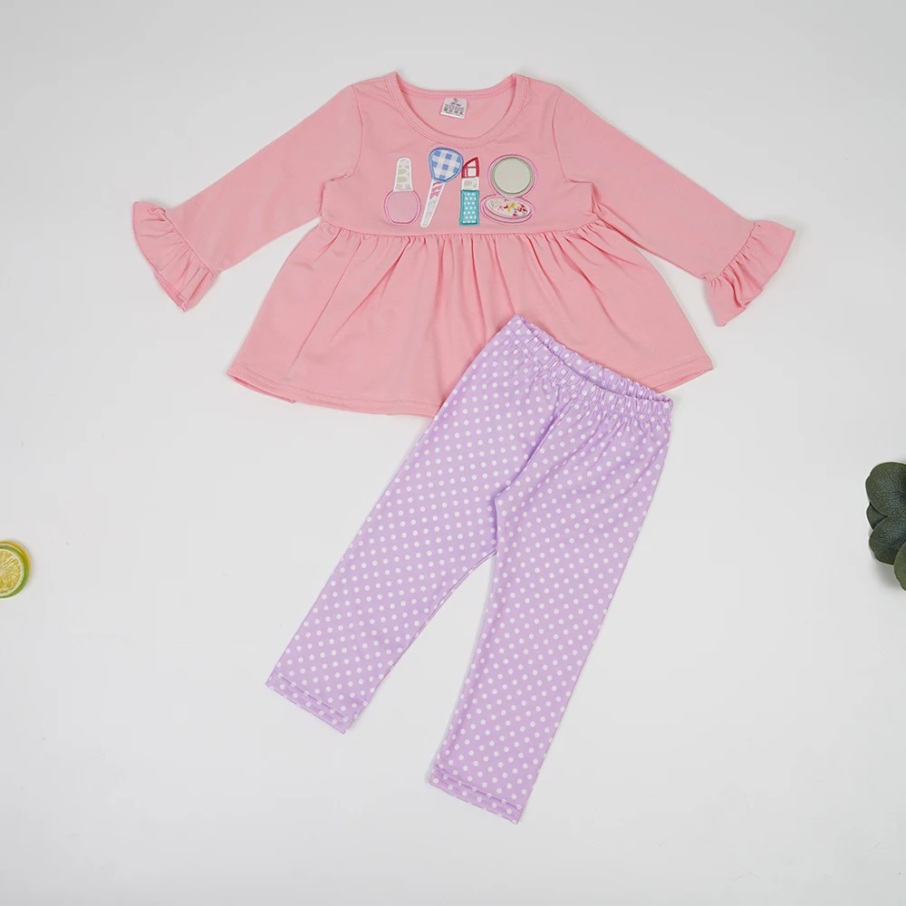 

1-8 Yrs New Arrival Pink Long Sleeve Dress Set For Girl Beautiful Lovely Suit With Cartoon Embroidery 2Pcs Casual Outfit For Kid