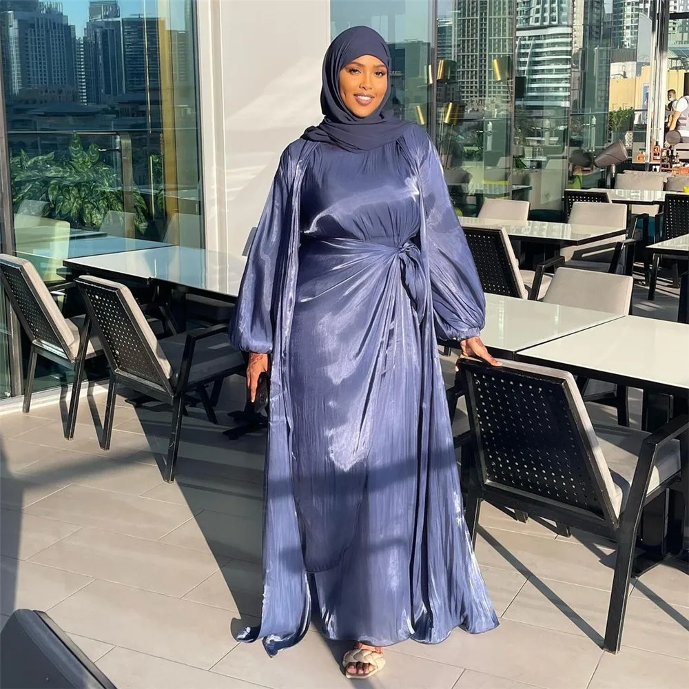 

Wepbel Eid Muslim Abaya 3 Piece Sets Muslim Dress Sets Islamic Clothing Outfits Open Abaya Robe Dress Ramadan Maxi Dress Kaftan