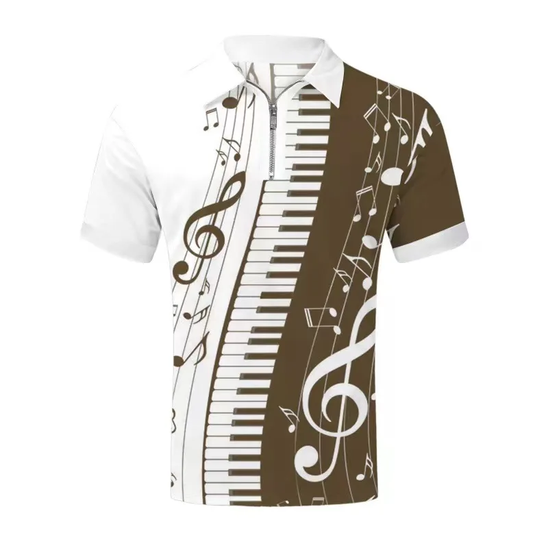 Мужская рубашка-поло на молнии с коротким рукавом и 3d-цифровым принтом