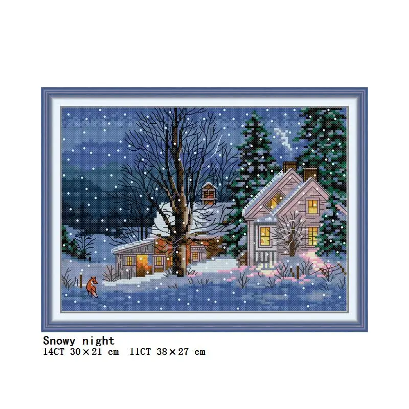 

Pattern cross stitch embroidery kit printing fabric count Snowy night DIY 11CT 14CT embroidery set craft thread decoration
