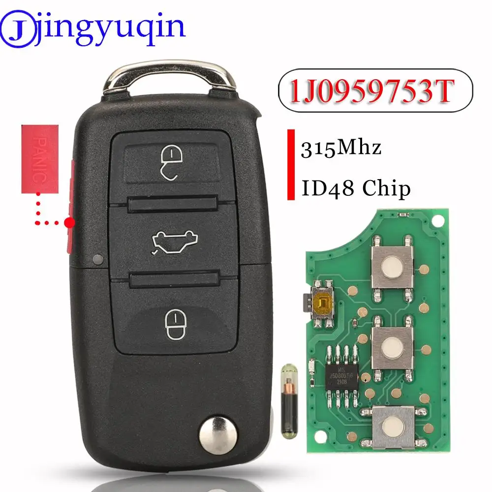 

Jingyuqin Smart Remote Car Key Fob 1J0959753T 315Mhz ID48 For VW Beetle Golf Jetta GTI Passat Skoda Key FOB Transmitter Control