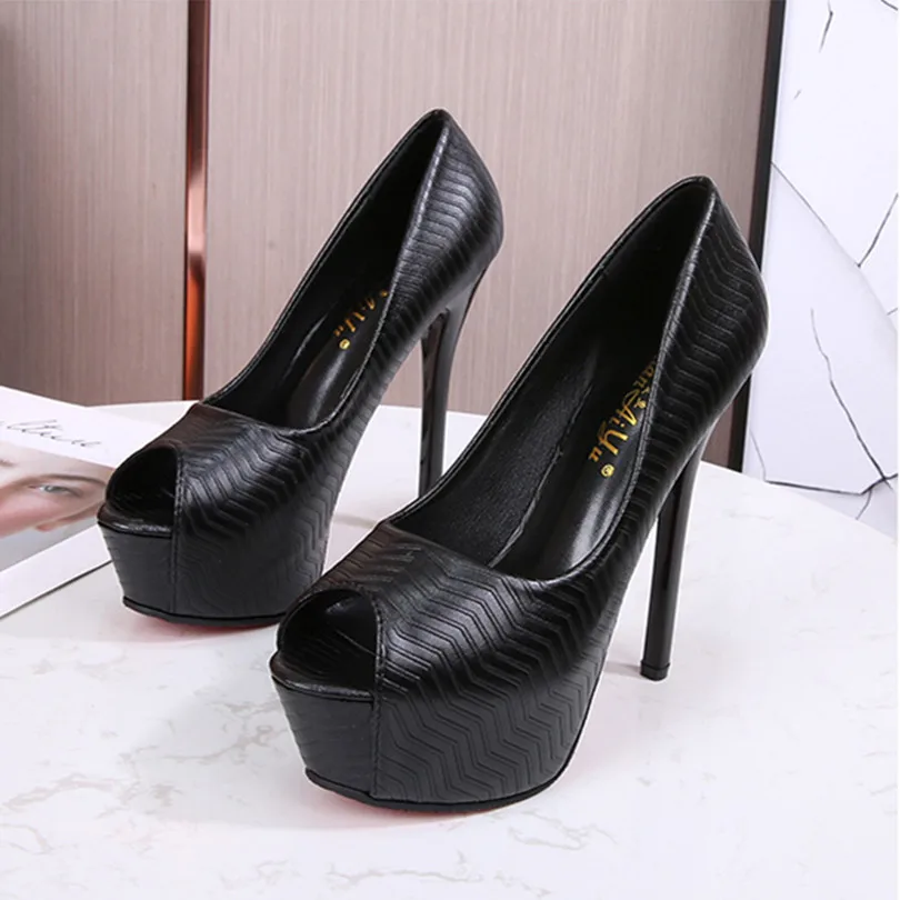 

New Spring/Summer Female Work Pumps Wavy-stripes Platform Peep-toe Thin High Heels Ladies Office Shoes Wedding Women Party Shoes