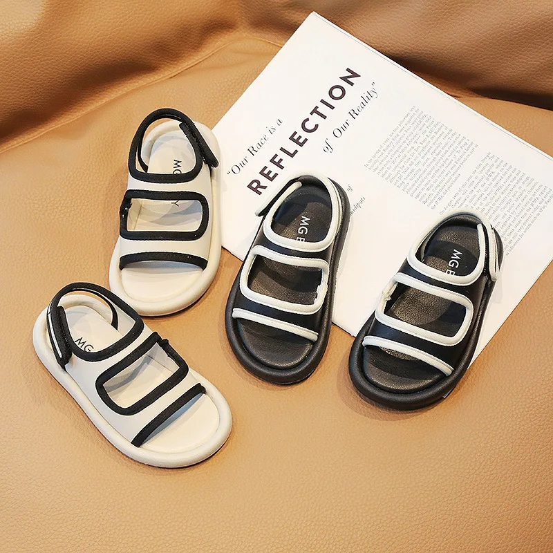 

Детские летние спортивные сандалии для мальчиков, босоножки для девочек, черные, белые дышащие летние туфли, детская мягкая обувь G04234