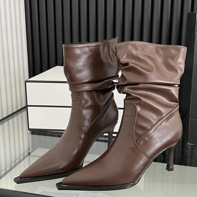 Женские ботильоны на шпильке с острым носком зимняя модная женская обувь 2024