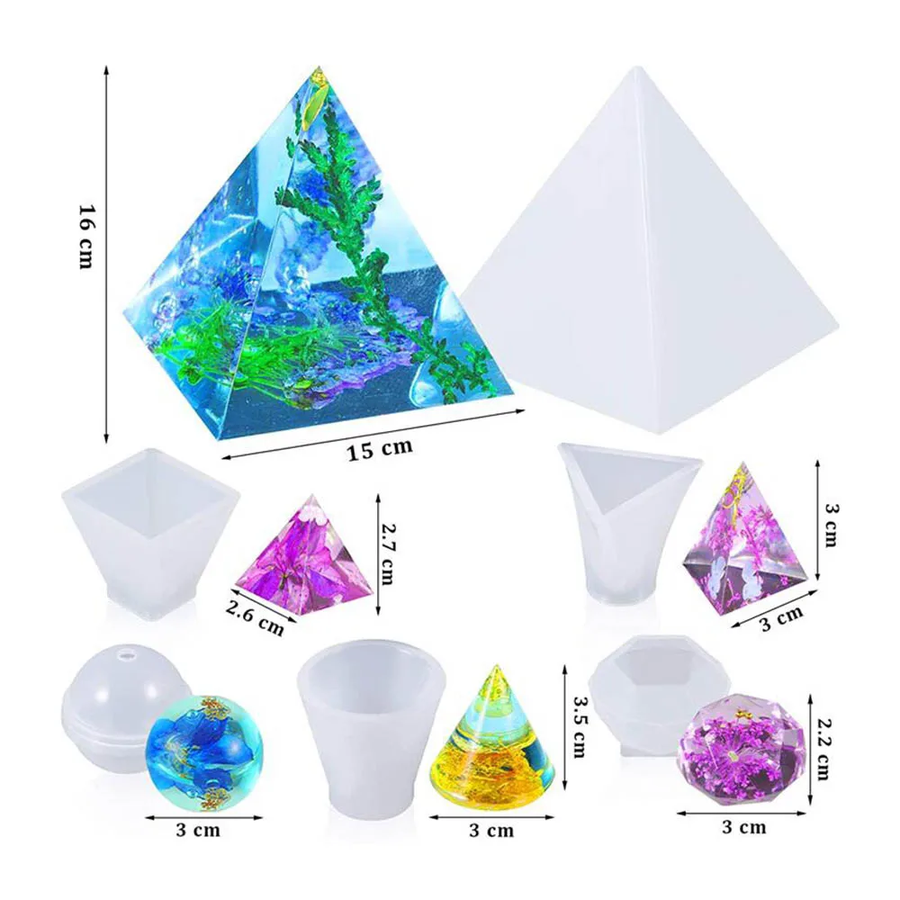 

3D Square Cube Pyramid Cone Diamond Form for Candles Silicone Mold Pendulum Quartz Crystal Molds for Resin DIY Jewelry Kit Mould
