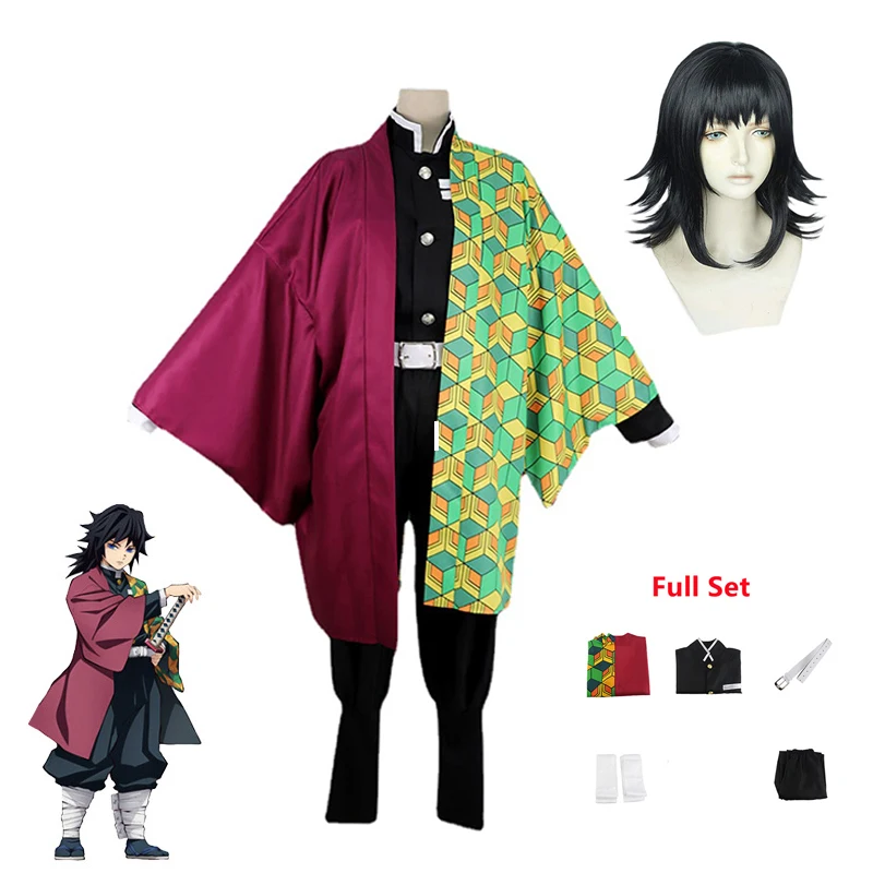 

Anime Demon Slayer Kimetsu no Yaiba Tomioka Giyuu Cosplay Costume Wig Men Child Kimono Uniform Halloween Christmas Party Clothes