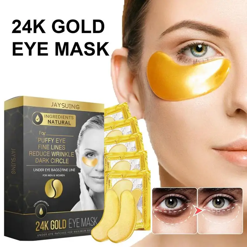 

5 пар 24K Золотая увлажняющая кристальная коллагеновая маска для глаз против темных кругов и отечности против морщин Антивозрастные гелевые патчи для глаз