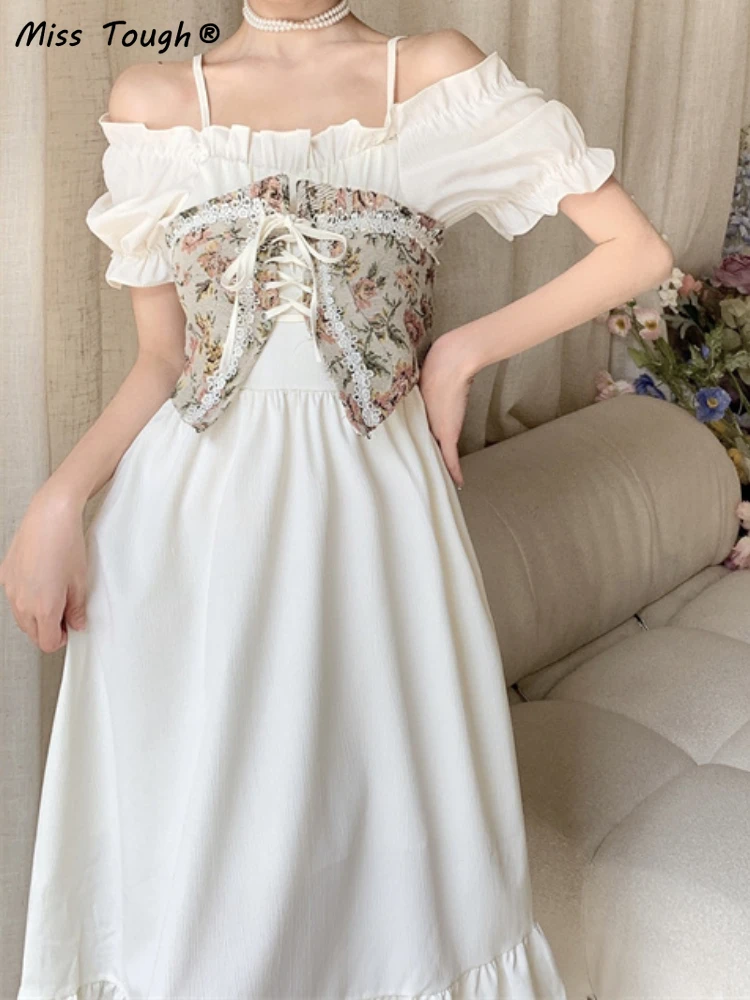 

Summer Sweet Strap Dress Women Chiffon Ruffle Flounce Elegant Midi Dress Female Korean Fashion Vintage Bustiers+cute Dress 2022