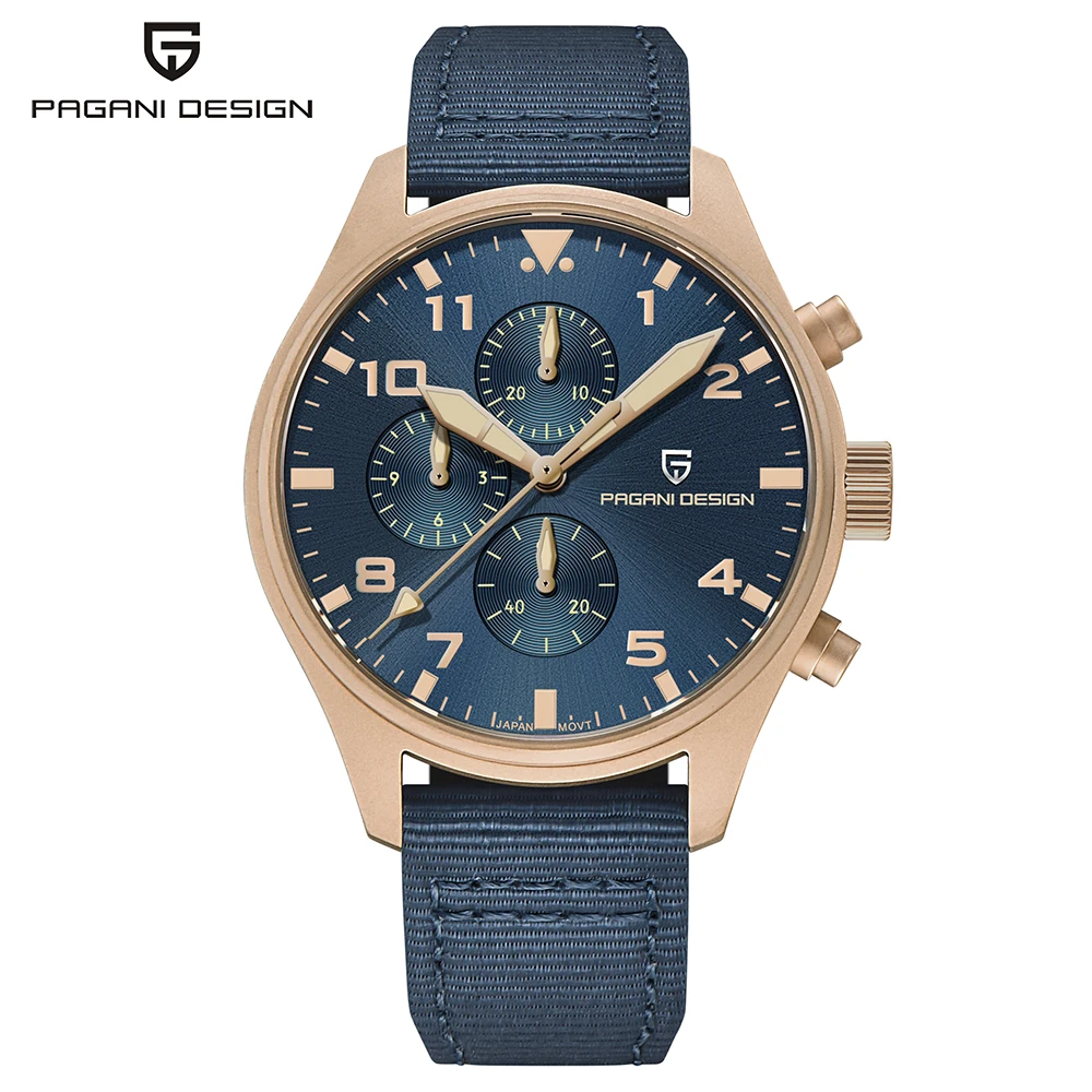 PAGANI DESIGN New 42mm Men Pilot Quartz Watches Luxury Sapphire Glass AR Coating Chronograph 10bar Watches Men Clock
