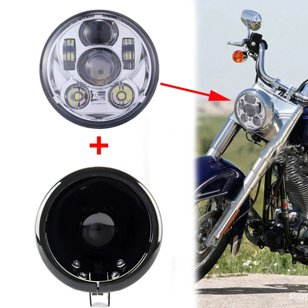 

5-3/4" Round Headlamp With White/ Amber Halo Ring For Dyna Sportster XL 1200 883 5.75 Inch Black LED Moto Headlight Projector.