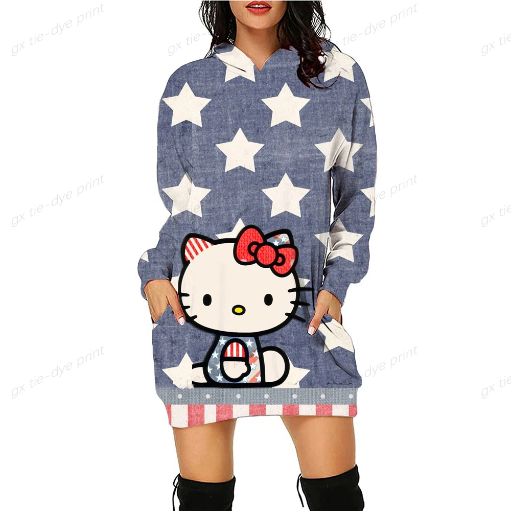 

Women Sweatshirt Dress Hooded Long Sleeve Casual Hoodies Dress Japan Anime Hello Kitty Pullover Tops Streetwear Dropshipping