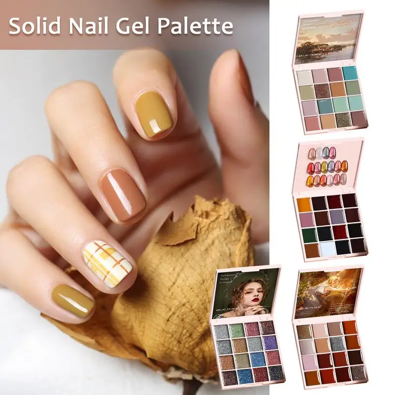

16 Colors Solid Nail Polish Gel Palette Set Portable Solid Soak Off UV Nail Polish Pastel Glue Kit For Salon Home Spring Summer