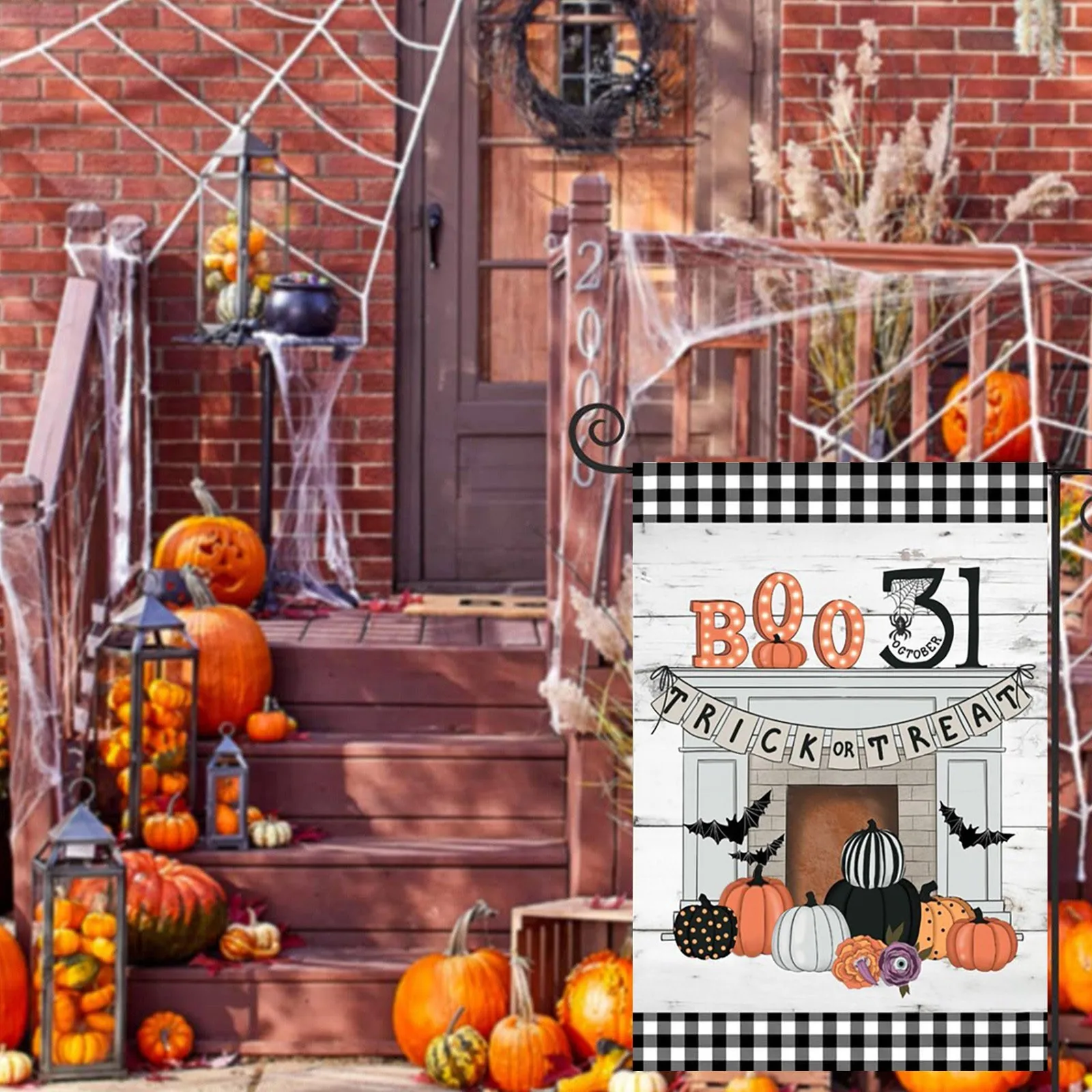 

Набор флагов и столбов для земли Хэллоуина Тыква ужас праздничный баннер праздничный Декор Двор Декор садовый баннер флажки