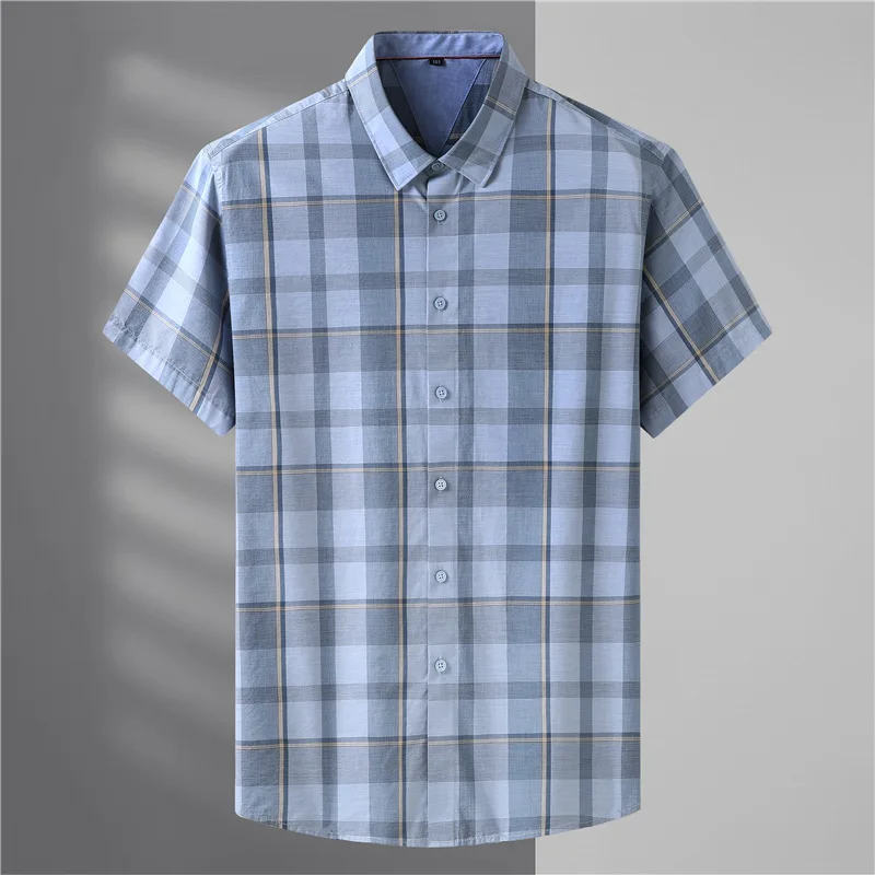 

New Arrival Super Large Summer Men's Youth Fashion Casual Square Neck 100%Pure Cotton Plaid Short Sleeve Shirt Plus Size 2XL-8XL