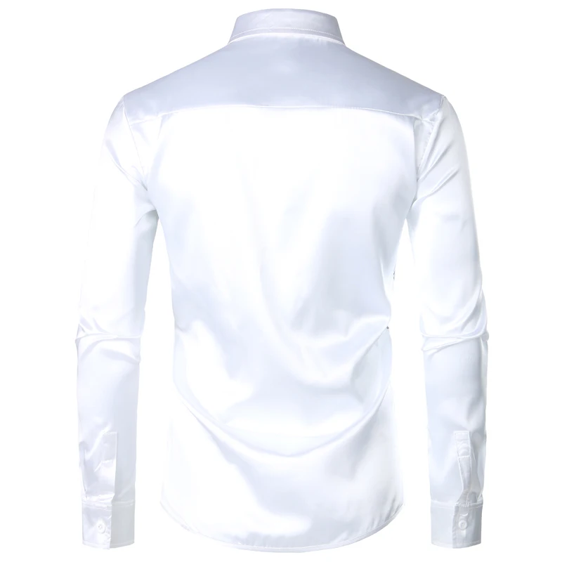 Luxury Silver Shiny Sequin Shirt Men 2019 Brand New Silk Satin Mens Dress Shirts Chemise Homme Night Club Stage Shirts Camisas