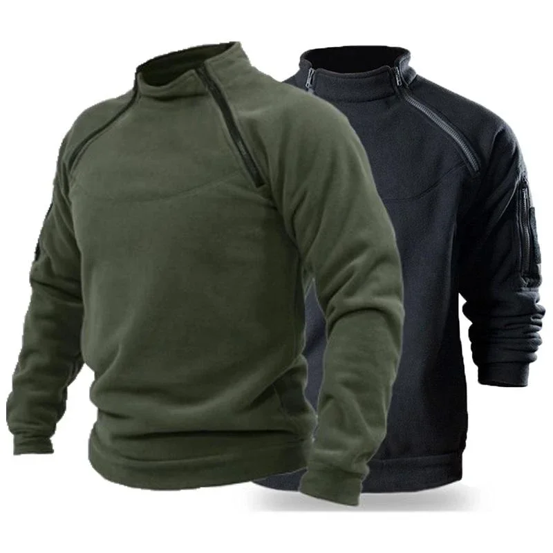 

Male Double Zipper Warm Hoodie for Men Polar Fleece Sweatshirts Turtleneck Streetwear Pullover Unisex Sweater Tactical Outwear