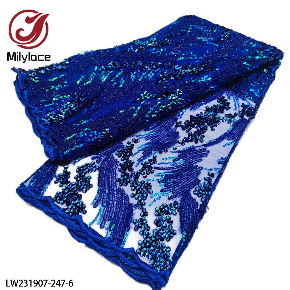 

Sequin Fabric Embroidered and Sequins African Lace Fabric 2020 High Quality Lace Lace Fabric 5 Yards African Dress LW231907-247