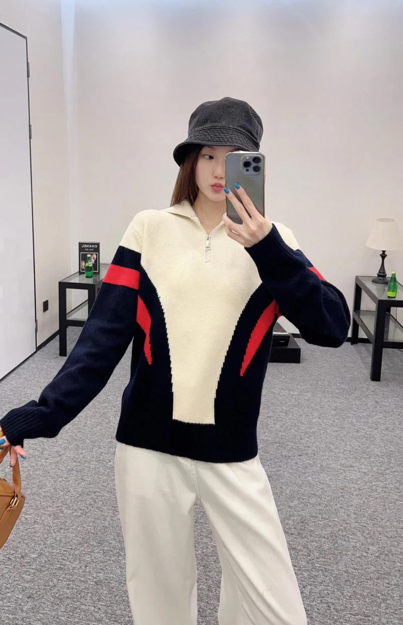 Осень 2024 новый женский свитер модный изысканный студенческий стиль контрастный