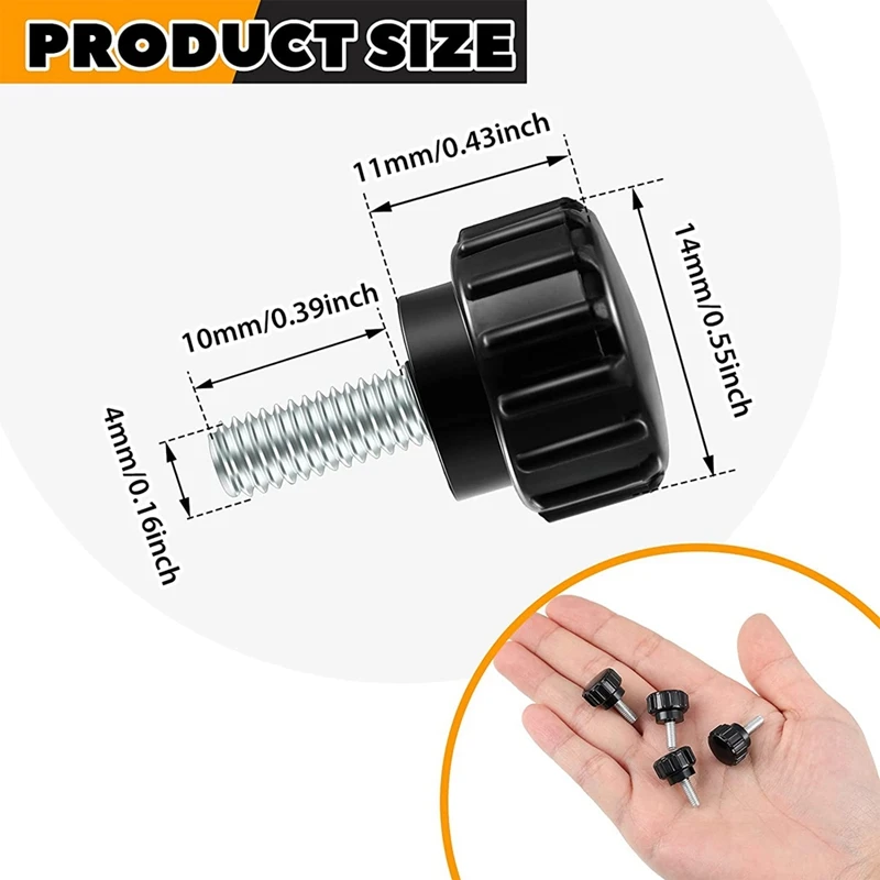 M4 X 10 Mm Carbon Steel Threaded Knurled Thumbscrew Screw On Knobs Grips Black Round Clamping