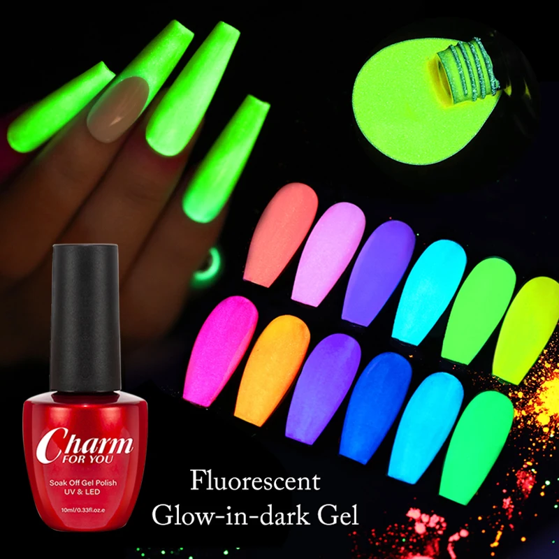 

CHARM 10ml Green Fluorescent Glow-in-dark Gel Nail Polish Neon UV LED Nails Gel Soak Off Gel Varnish Luminous Nail Art Gel